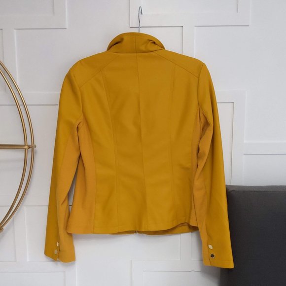 ELLEN TRACY Mustard Yellow Pleater zip Jacket size Medium GOLD Zippers - Picture 2 of 6